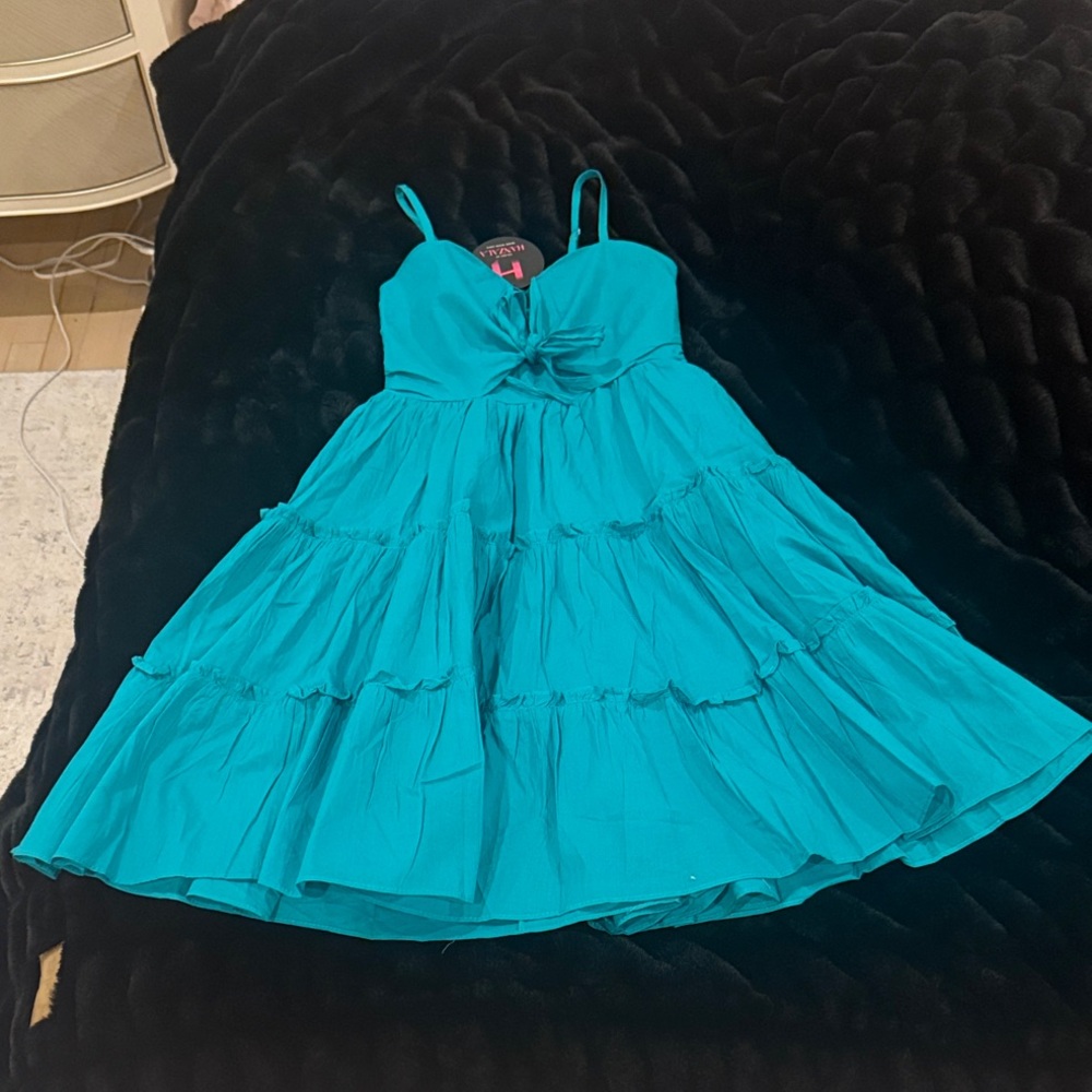 Colors of Hanzala Teal Summer Mini Dress
